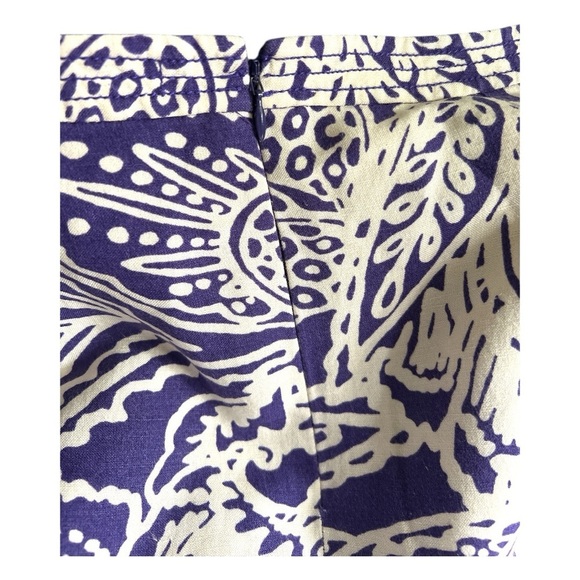 Purple and Creamy White Tropical Patterned Women's Linen Blend Skirt - Picture 3 of 5